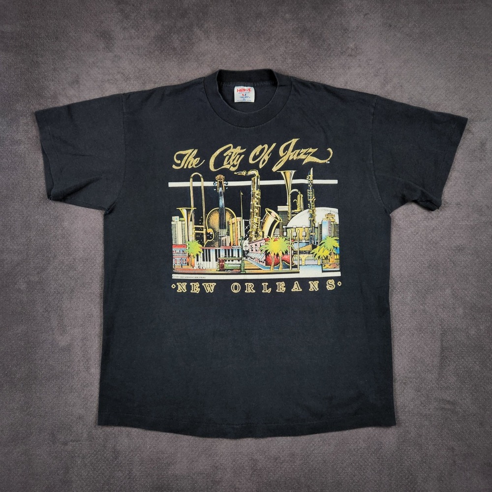 Vintage 1987 City Of Jazz New Orleans Shirt Mens XL Black Tee Jays Single Stitch
